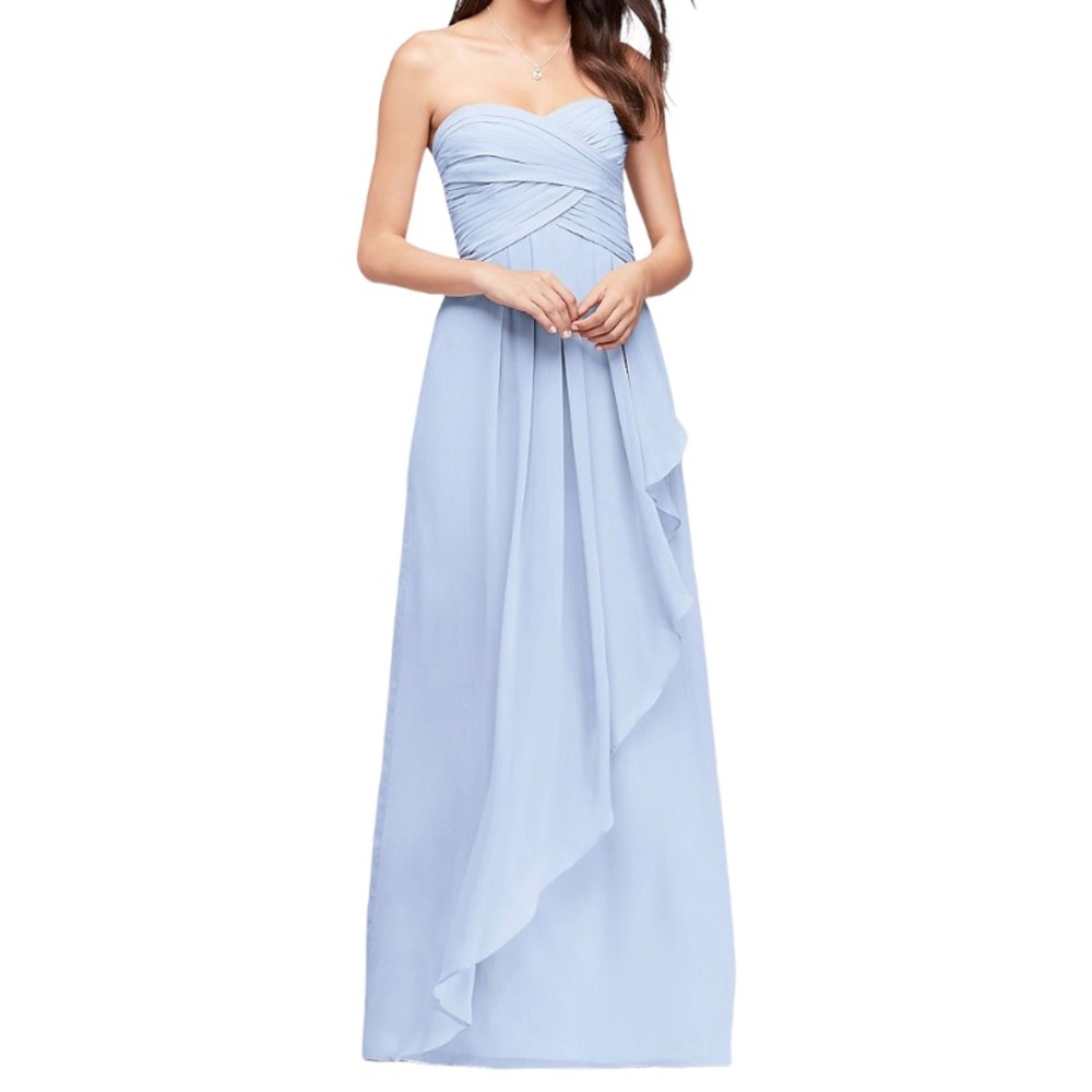 David’s Bridal crinkle chiffon dress with cascade skirt